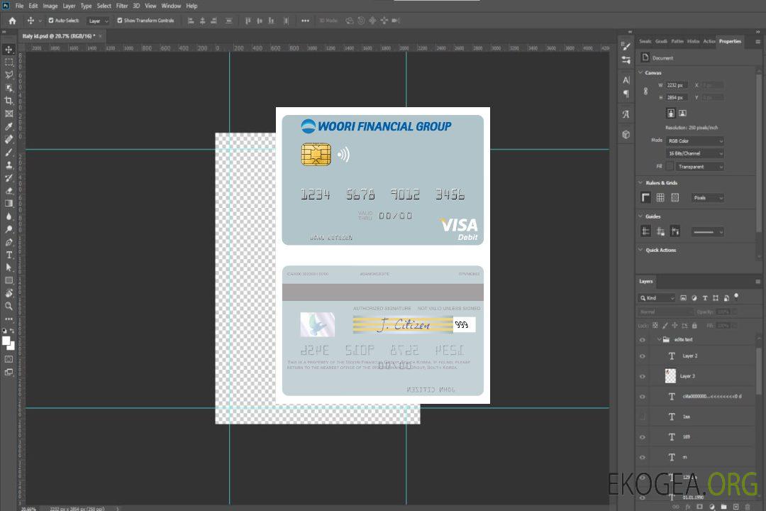 Carte de débit visa Corée du Sud Woori Financial Group template